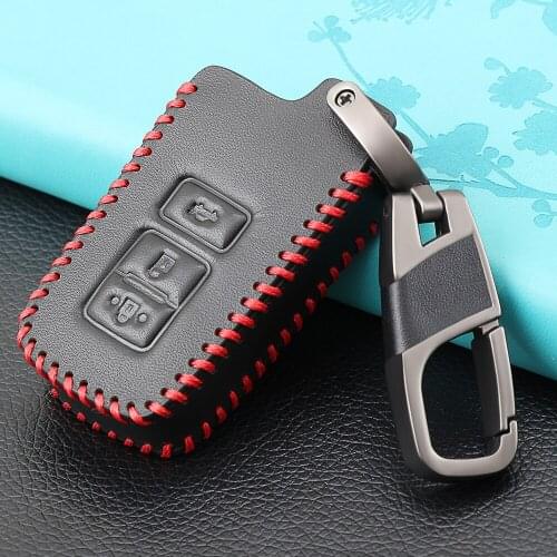 Black Leather Car Key Smart Case Cover Bag Keychain For Toyota Camry Corolla Avalon Rav4 Land Cruiser Carens Accessories