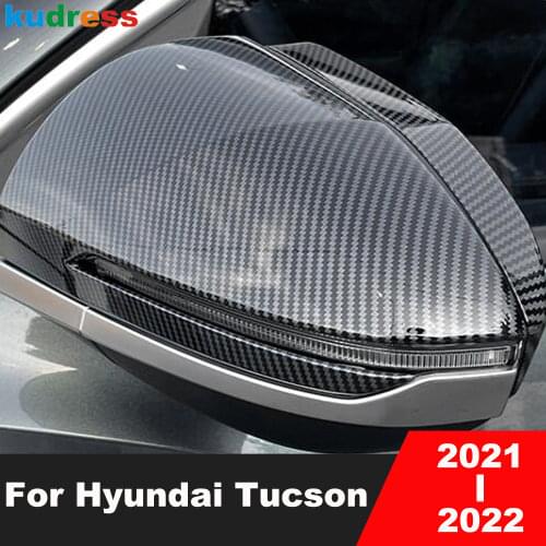For Hyundai Tucson 2021 2022 Carbon Fiber Side Door Rearview Mirror Cover Trim Decoration Frame Car Styling Accessories 2pcs/set