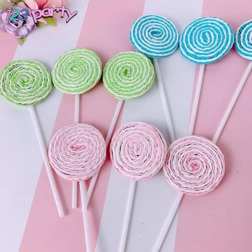 Disc striped lollipop cake topper birthday party decoration kids baby shower party supplies happy birthday cupcake cake topper