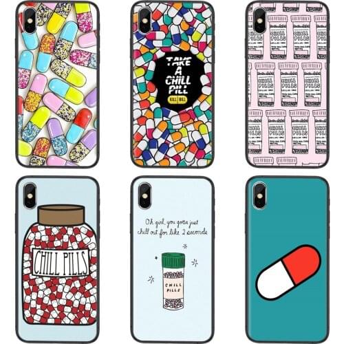 For Huawei Honor 8A 8C 8X 9 9A 9I 9X 10 10I 10X 20 20I 20S V10 V40 Lite P9 Happy Pills And Chill Pills Print Black Shell Luxury