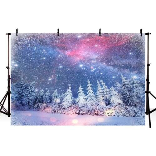 Mehofond Backdrop Fantasy Fairy Tale Forest Snow Glitter Starry Sky Christmas Decoration Photography Background for Photo Studio