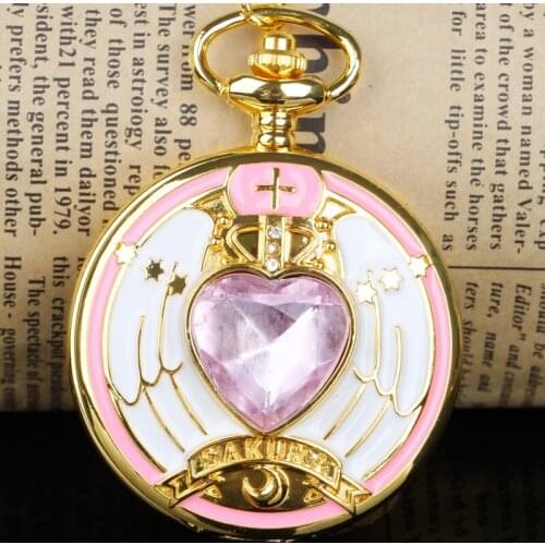 Exquisite Lovely sakura Animation Cosplay Pocket Watch FOB Chain Necklace Pendant Boy Girl Pocket Watches Gifts CF1277