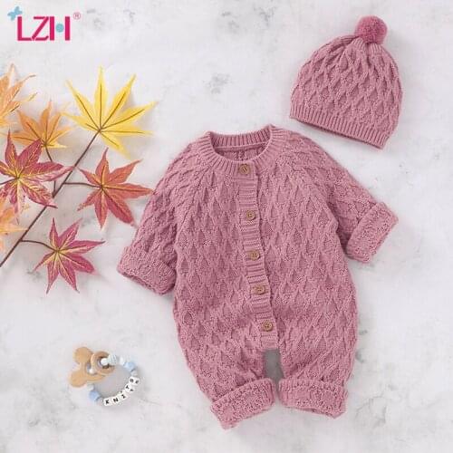 LZH New Jumpsuit For Kids Solid Color Crawl Clothing For Boy 2021 Knitting Newborn Baby Girl Rompers Long Sleeve Infant Bodysuit