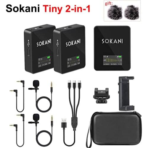Sokani Tiny 2-in-1 Microphone Kit UHF Wireless Mic System Lapel Lav Video Microphone for DSLR Camera Canon Sony Nikon Smartphone