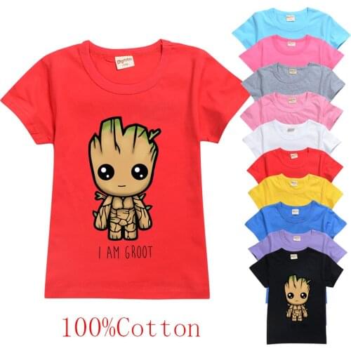 Cute Cartoon Groot Toddler Girl Clothes Marvel Kids Boys Tshirts Summer Cotton Pullover Tees Tops Children Fashion Costume 2021