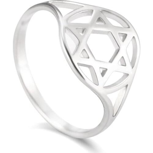 Teamer Star of David Hexagram Finger Ring Stainless Steel Casual Engagement Jewish Amulet Rings Jewelry Gift for Women Men