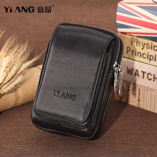Genuine Leather Men Mobile 5.5/6 inch Cell Phone Case Bag Hip Bum Fanny Pack Loops Belt Wallet Purse Pouch Casual Waist Bag Hot