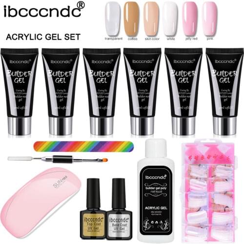 Quick Nail Extension Kit 6color 30ml Polygels With Base And Top Coat Slip Solution 6w Mini Nail Dryer Manicure Tools Salon Use