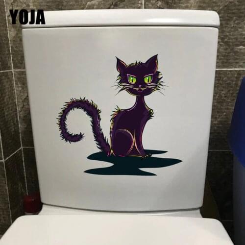 YOJA 19.6*18.9CM Terror Cartoon Cat Home Wall Decor Decals Personality Toilet Sticker T1-0181