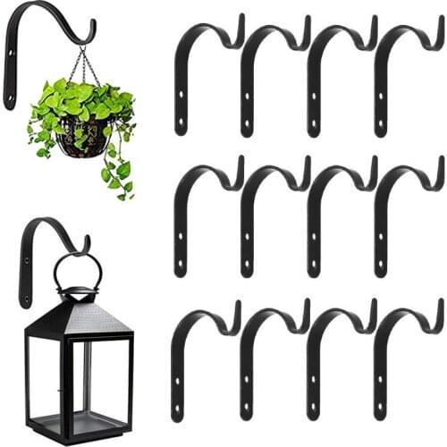2/5/10pcs Black Iron Wall Hooks Windproof Outdoor Garden Planter Flower Pot Hanging Bracket Hook Lantern Light Holder Home Decor