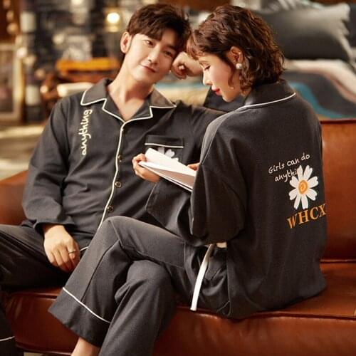 SLPBELY Couple Pajamas Set Japanese Couple Men And Women Matching Home Suit V Neck Long Sleeve Pyjamas Lovers Sleepwear Pijamas