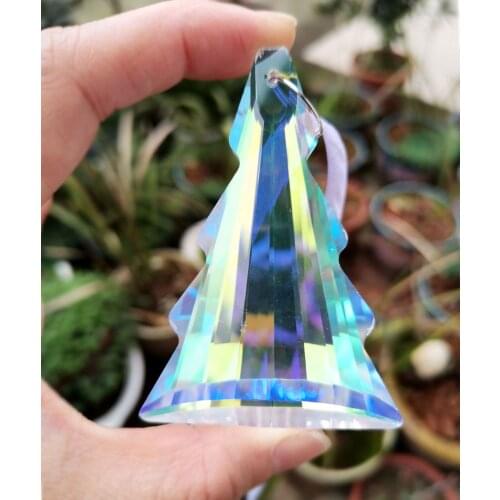 76mm AB-color Christmas Tree Pendant Crystal Suncatcher Glass Chandelier Prism Lighting Beads Parts Home Wedding Hanging Decor