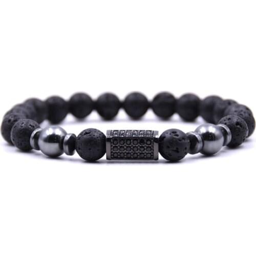 KANGKANG 2019 Retro popular 5 color 8mm stone Bracelet Pave CZ black cuboid Bracelets for Men&Women Classic Jewelry charm gift