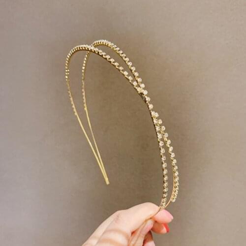 Super Thin Metal Crystal Elves Headbands Hairband Simple Double Layers Cross Shiny Diamond Hair Accessories For Women Headwear