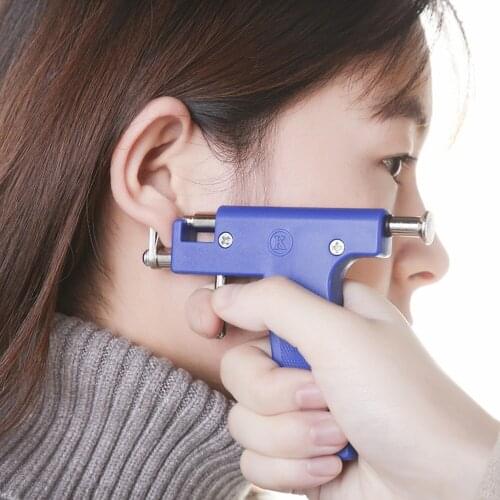 Professional Blue Stainless Steel Nose Ear Navel Body Analgesia Ear Piercer Unit Tool Kit
