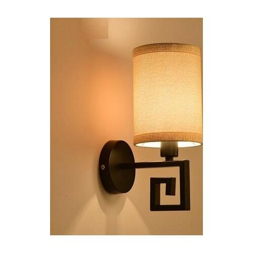 Simple Chinese Style Vintage Wall Sconces Fabric LED Wall Light Fixtures Balcony Aisle Home Indoor Lighting Bedside Wall Lamp