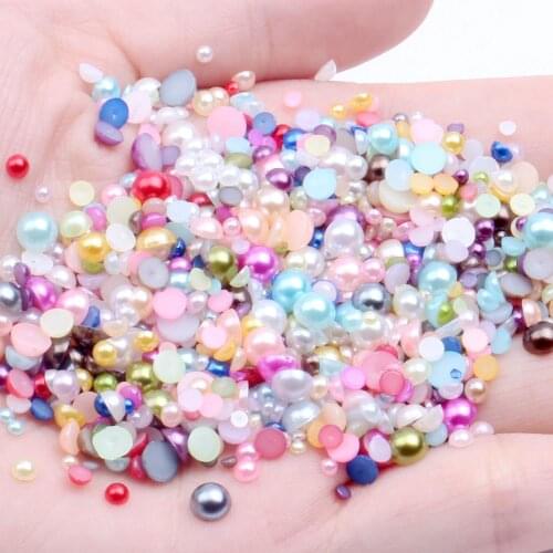 Mixed Colors Half Round Resin Beads 2mm-12mm And Mixed Sizes 50-1000pcs Flatback Round Glue On Pearls DIY Crafts Decoration