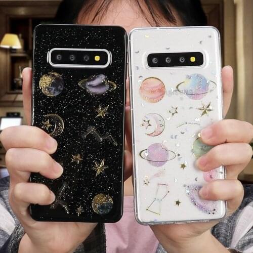 Luxury Glitter Bling Case For Samsung S20 S10 S9 S8 plus S7edge Note 8 9 10 a30 a50 a70 Case Cute Starry Sky Moon Stars Cover