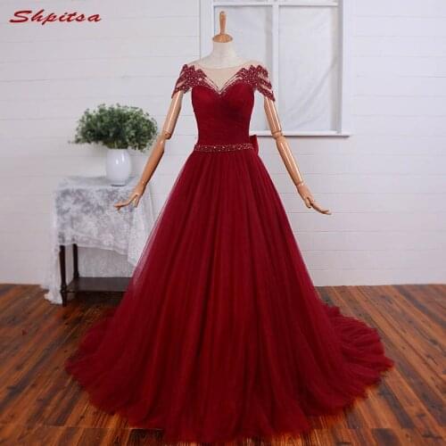 Sexy Red Long Lace Evening Dresses Party Women Beaded Ladies Prom Formal Evening Gowns Dresses for Wedding
