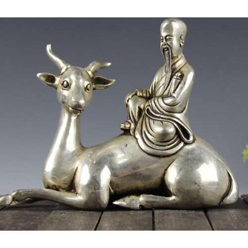 Antique Old MingDynasty silver Birthday star deer statue ,Exquisite carving,hand crafts,best collection&adornment,free shipping