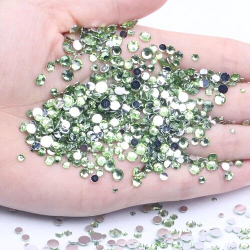 Grass Green Non Hotfix Resin Rhinestones 2-6mm 1000-10000pcs Round Flatback Glue On Facets Diamonds DIY Scrapbook Decoration