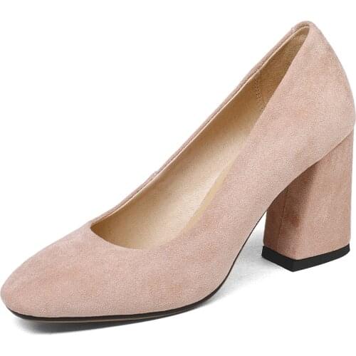 The spring of 2018 the new microfiber fashion point thick with high 43 bride shoes with shallow mouth 40-18319