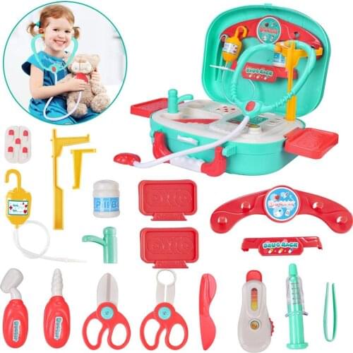 Doctor Toys for Children Set Kids Wooden Pretend Play Kit Games for Girls Boys Red Medical Medicine Box Medical Set
