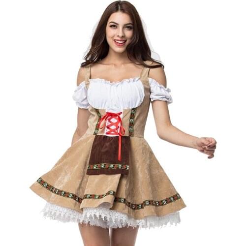 High Quality Traditional German Beer Girl Costume Bavarian Oktoberfest Dirndl Dress For Women Cosplay Halloween Party Dress
