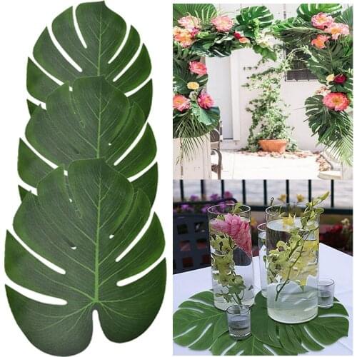 Green Leaves Artificial Tropical Monstera Fake Leaf for Hawaiian Luau Party Jungle Theme Birthday Baby Shower Table Runner Decor