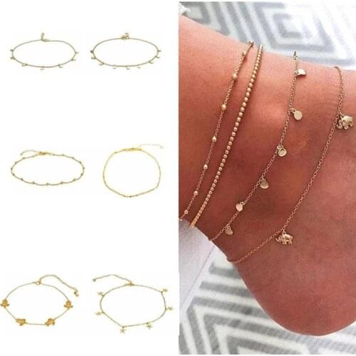 Aide 925 Sterling Silver Bracelet on Leg Foot Bracelets Adjustable Anklets For Women Star Round Bead bijoux femme argent 925