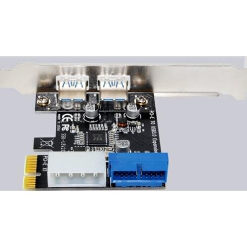 PCI-E Card 4pin IDE Power Connector External 2 Port USB3.0 Hub Internal 19pin Header USB 3.0 PCI-E Expansion Card Adapter
