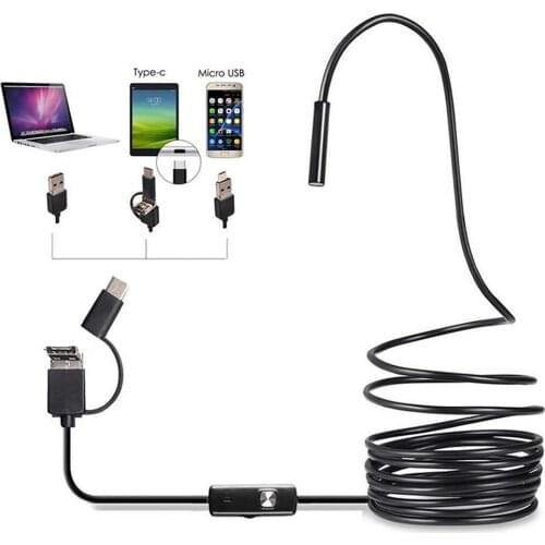 6LED 7mm HD 2M USB Type-C for Android Endoscope Camera Flexible Snake Hard Wire/Cable USB TypeC Pipe Inspection Camera Borescope