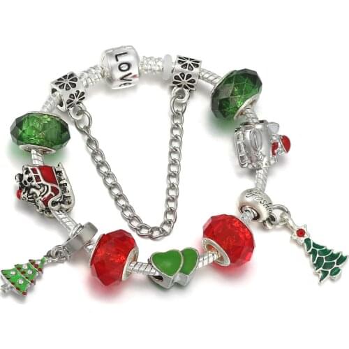 A+ New Years Fashion Alloy Christmas Charm Bracelet Bracelet Female Christmas Gift Children Holiday LOVE Silver Plated Bracelet