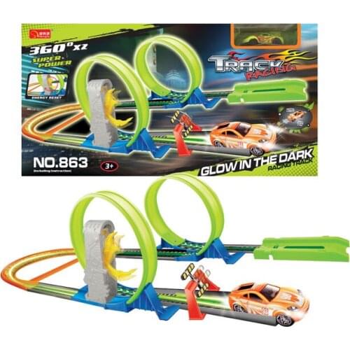 Free Shipping Funny plastic toy assembling track racking car glow in the dark
