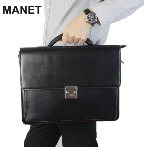 MANET Business Briefcase Mens Handbag Lock Shoulder Messenger Bag Large Capacity Multi-pocket Mens Bag Luxury Hard Laptop Bag