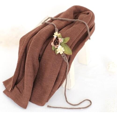 Stretch Knit Wrap and Headband Full Set Newborn Jersey Wrap Baby girl Tieback Photography Props Sweater Swaddle blanket Layer