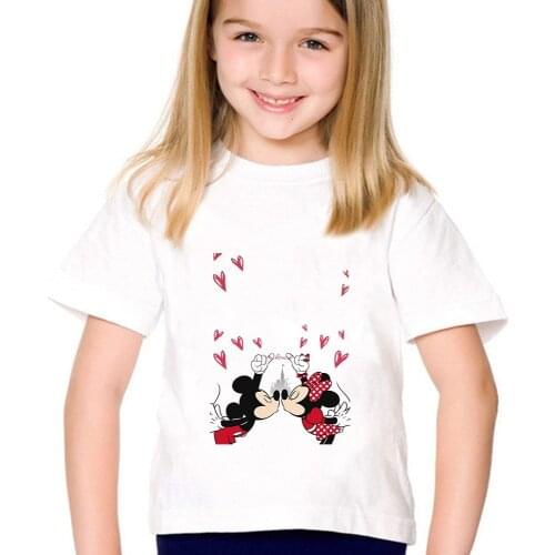Disney Minnie Mickey Mouse Love Print Tshirt Girls Boys Funny Kids Clothes Harajuku Kawaii Children Clothes T-shirt
