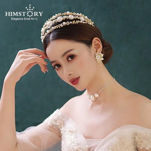 HIMSTORY Delicate Multi-layer Wedding Tiaras Crown Princess Pearl Crystal Party Evening Dress Hair accessories