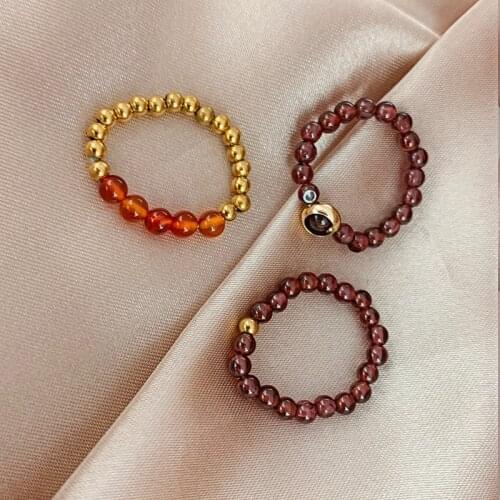 Ins Trendy Fashion Personality Natural Red Garnet Rings Female Korean Version All-match Elastic Finger Knuckle Rings Adjustable