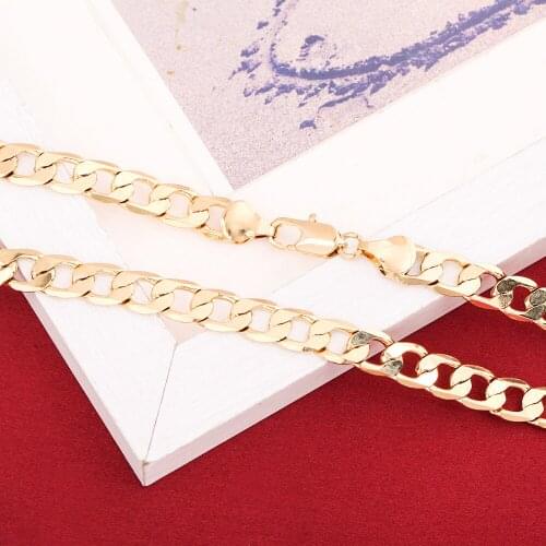 Fashion Jewelry Necklace Chain Men Curb Link Chain Yellow Gold Filled Necklace Gold Necklace Yellow Gold Necklace