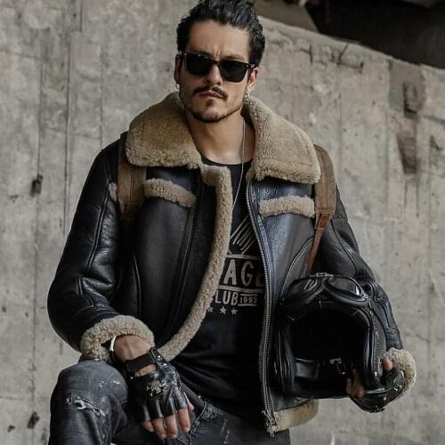 Men Genuine Leather Jacket Mens Sheepskin Coat Shearling Short Design Fashion Fur Coats Outerwear Mens Leather Tops Jackets