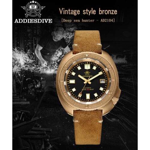 Addies Dive 2104 Men Watch CUSN8 Bronze Case Sapphire Crystal C3 Super Luminous Watch 200m Diving NH35 Automatic Watches