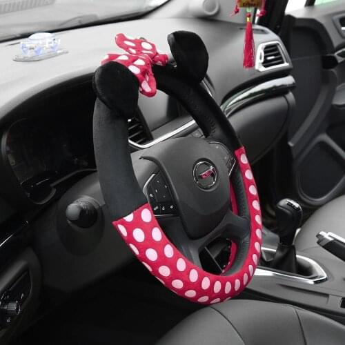 New Cute Cartoon Car Steering Wheel Cover Plush Bow Mickey Panda Minion Women/Man Wheel Covers Car-styling Decorations 16 Styles