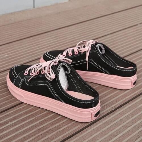 2021 Summer New Heelless White Shoes Womens Canvas Shoes Half Drag Students Korean Version of The Net Red Wild Harajuku