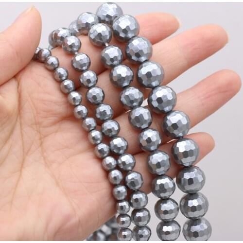 Wholesale Natural Gray Shell Pearl Round Loose Beads Faceted Beads For Women Jewelry Making Choker DIY Bracelet Accessories 14
