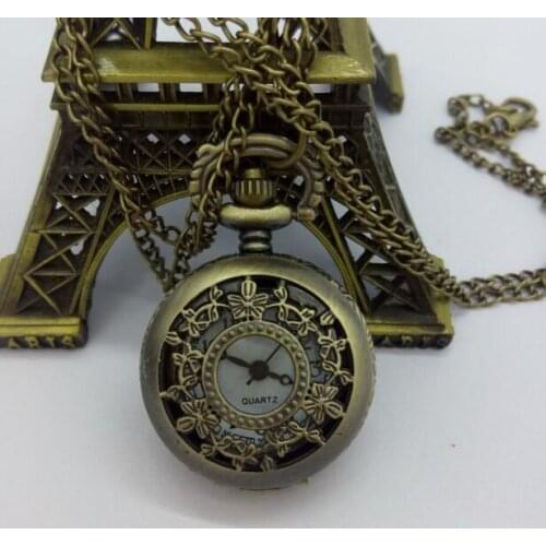 Wholesale Vintage Bronze Small Flower Pocket Watch Necklace 10pc/lot OKJ582