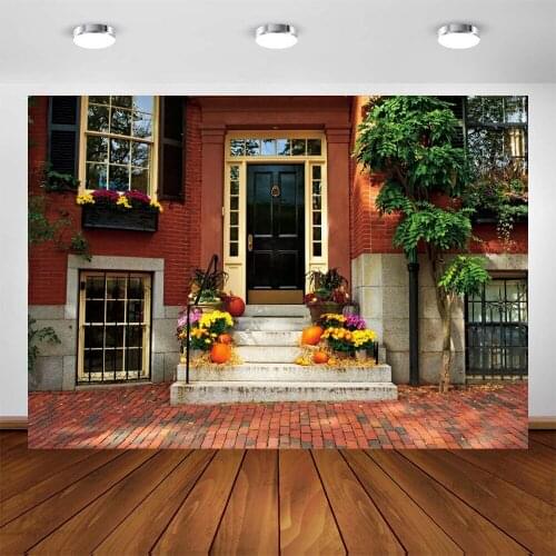 Yeele Autumn Backdrop Photography Black Door Tree Flower Pumpkin Brick Wall Background Baby Photographic Photo Studio Photophone
