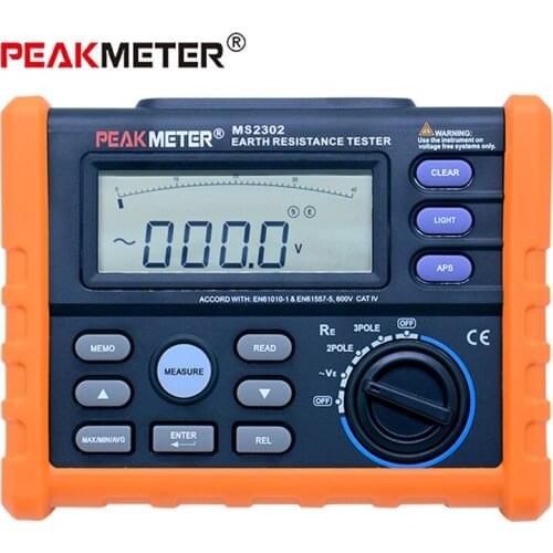 PEAKMETER PM2302 Digital Earth Resistance Tester Digital Display & Analog Bars Megger 0 ~4K Ohm 100 Groups