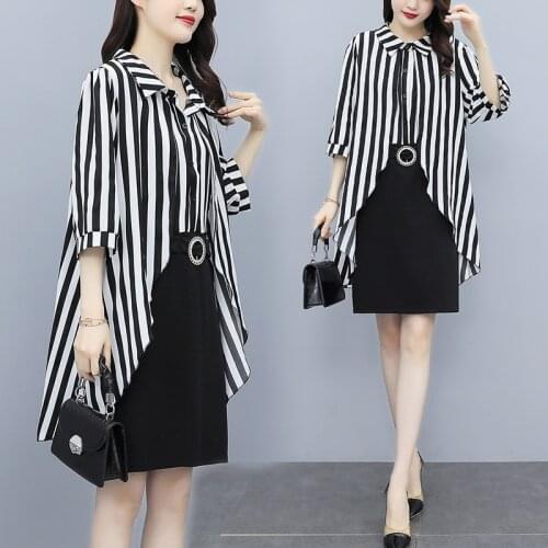 Womens loose summer plus size dress L-5XL fat stripe XXXL 3XL XXXXL 4XL XXXXXL 100KG woman office ladies work wear dress clothes
