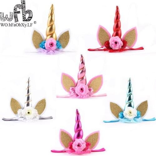 Retail headband flowers Crown fashion hair accessories baby infant Kids children unicorn style for party